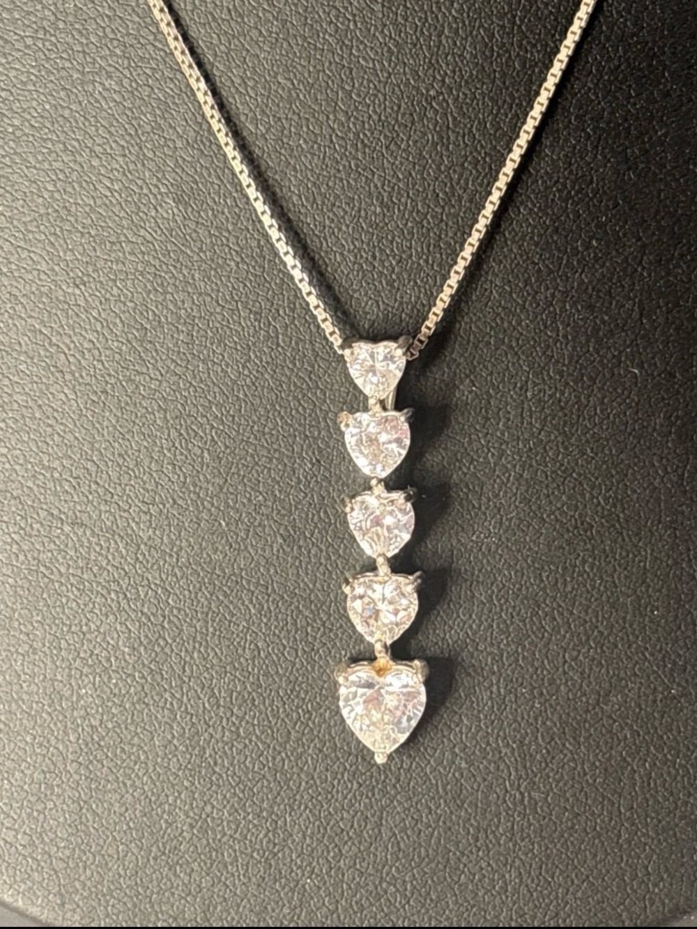 Vtg Signed JC 925 Sterling Silver Graduated Heart Pendant Necklace 18" Italy
